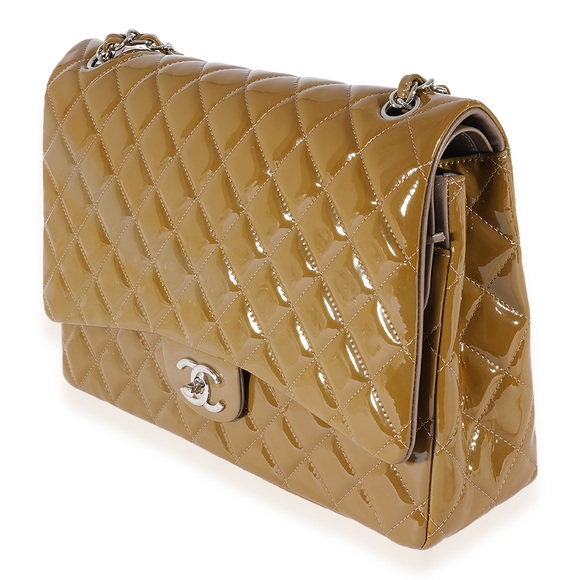 Chanel Tan Quilted Patent Leather Maxi Double Flap - Picture 4 of 7